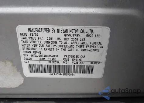 2008 Infiniti Ex35 Journey z USA, uszkodzony, nr VIN JNKAJ09F48M352834